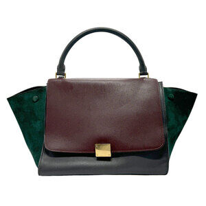 Celine Trapeze Shoulder Bag Leather Suede Burgundy Red Gray Green Gold
